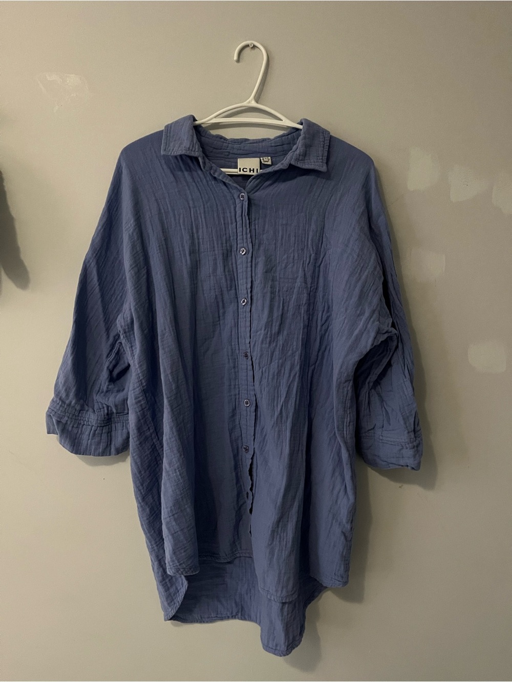 ICHI Relaxed swimsuit cover beach cruise  Button-Down Shirt with 3/4 sleeves